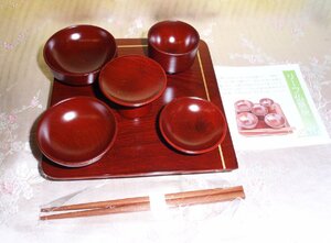 ◇25◇ 国産品☆欅材☆リーフ 仏膳椀セット15cm 紫檀色 ローズ 【信頼のヤフオク！実績２５年】