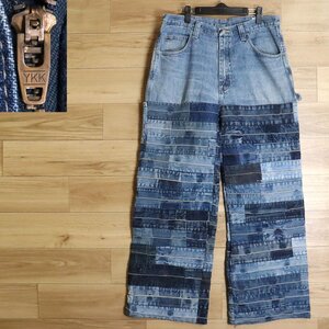 N10J/O9.20-3　アメリカ古着　Wrangler　ラングラー　リメイクジーンズ　バギーデニム　ワイドパンツ　カスタム　ドッキング　W34