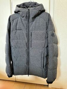 着用1回 新品同様 MAMMUT SERAC IN Hooded Jacket Men ダウンジャケット グレー マムート PERTEX サイズM ヘリンボーン フィルパワー 750+