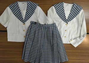 岡山県[私立就実中学校]女子制服 HANAE MORI ハナエモリ　夏服半袖・長袖セーラー服170A　夏服スカート(W63.L52)　3点セット　全国送料無料