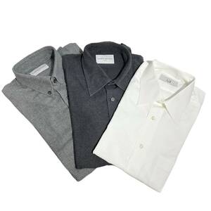 (志木)【美品 3点セット】dunhill/ダンヒル 長袖 Yシャツ ワイシャツ ビジネス フォーマル 白 41-82 Lサイズ グレー①② カスタムシャツ(o)