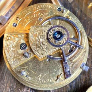 極珍品 特殊脱進機 英国製 Savage 2-pin 大型鎖引き懐中時計 ギルトケース 1820年頃 大粒ダイヤモンド伏石