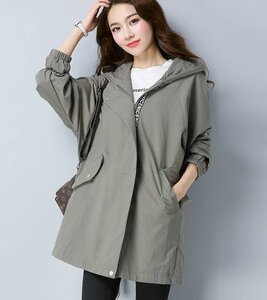 トレンチコート 韓国風 レディース スプリングコート 大きいサイズ 春 秋 ライトアウター 春服 アウター グレー 2XL