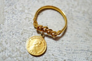 976 海外製 エリザベス コイン ゴールドカラー リング 指輪 ヴィンテージ アクセサリー アンティーク 装飾品