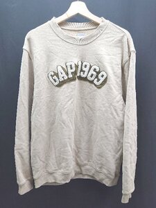 ◇ GAP ギャップ カジュアル 秋冬 あったかい シンプル 裏起毛 長袖 トレーナー サイズM ベージュ メンズ E