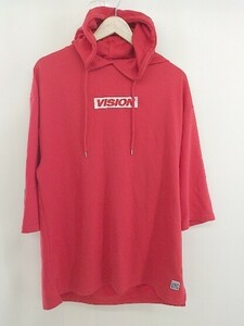 ◇ VISION STREET WEAR ボックスロゴ プリント 七分袖 プルオーバー パーカー サイズ L レッド ホワイト ブラック メンズ