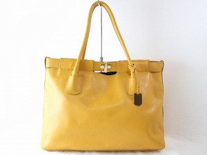 1円　フルラ　FURLA　★　　トートバッグ　ショルダーバッグ　★ 　マスタードイエロー　レザー　A4収納可　608