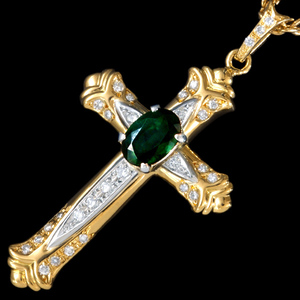 B7264【CROSS】逸品エメラルド１．２０ct 天然絶品ダイヤモンド０．４３ct 最高級18金(Pt900)無垢男女兼用ネックレス