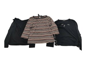 【美品】INGEBORG インゲボルグ 長袖 Tシャツ 3点まとめ ブラック ボーダー 無地 Mサイズ 衣類 トップス カットソー A-14