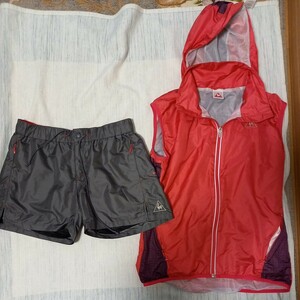 USEDレディースルコックスポルティフle coq sportif ナイロンノースリーブジャケット&短パンツ上下Lサイズ身長162-168胸囲84~88胴囲65~69