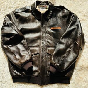 【漂う高級感】 AVIREX アヴィレックス フライトジャケット FLIGHT JACKET A-2 G-1 アウター レザー 牛革vintage 大きいサイズ 44 XL相当