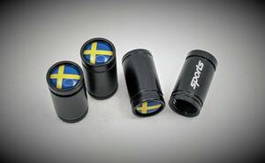スウェーデン国旗 筒型 黒 エアバルブキャップ ボルボ VOLVO サーブ SAAB スカニア SCANIA カスタム ドレスアップ Sweden スエーデン