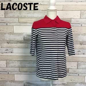 【人気】LACOSTE/ラコステ ボーダー柄 五分袖ポロシャツ レッドｘホワイトｘネイビー サイズ36 レディース/A2273