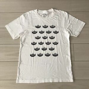 ユニクロ◆UNIQLO UTディズニーピクサーコラボエイリアンTシャツSモノトーンリトルグリーンメン◆トイストーリー白黒シンプル顔ロゴ