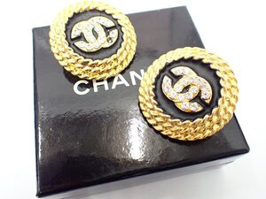 ◆◇CHANEL　シャネル　ココマーク×ラインストーン　イヤリング　ゴールドカラー　箱付　ラインストーン1石落ち　ヴィンテージシャネル◇