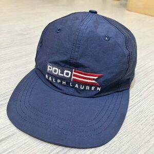 【即決】レア 希少 90s POLO SPORT CAP キャップ Vintage ポロ ラルフローレン ヴィンテージ 帽子 ネイビー 星条旗 ポロスポーツ