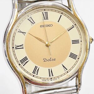 稼働品 SEIKO セイコー Dolce ドルチェ 7741-6030 コンビカラー アイボリー文字盤 ローマン文字 1986年製 年差クォーツ メンズ腕時計