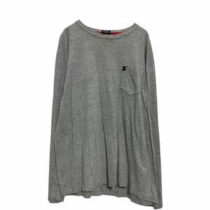 TOMMY HILFIGER 長袖 ポケットTシャツ L グレー トミーヒルフィガー バックプリント ロンT ロングTシャツ 古着卸 アメリカ仕入 a611-7668