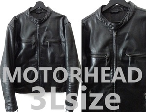 3Lsize/上質 水牛革/MOTORHEAD RIDERS:モーターヘッド ライダース/3点プロテクター入り カウレザー シングル ライダース ジャケット/黒