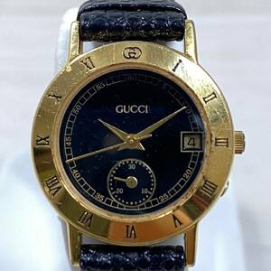 ●【YH-9303】中古品 GUCCI グッチ 3800lL レディース 腕時計 クオーツ スモセコ 黒文字盤 デイト 現状不動品【レターパックプラス可】