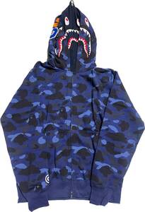 未使用品 BAPE A BATHING APE Double Shark Full Zip Hoodie BLUE camo /NAVY エイプ ダブルシャークパーカー 青迷彩/紺 XXL