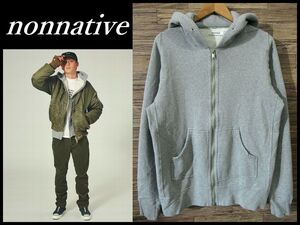 ◆ 美品 定価30,580円 nonnative ノンネイティブ 23AW NN-C4303 裏起毛 穴開きリブ フルジップ スウェット パーカー フーディー グレー 2/L