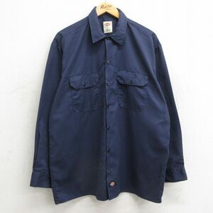 XL/古着 ディッキーズ Dickies 長袖 ワーク シャツ メンズ 紺 ネイビー 24feb15 中古 トップス