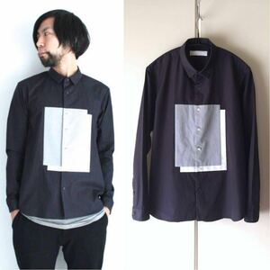 【美品】ETHOSENS パネル切替 シャツ 1 ネイビー / studious取扱 エトセンス