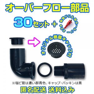 オーバーフロー加工部品 キャップ付【30セット+ホールソー】φ16 メダカ飼育ケース めだか飼育容器 台風対策 トロ舟 タライ【五色アクア】