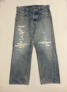 DENIME ドゥニーム XXタイプ リペア多数 ダメージ デニムパンツ ジーンズ ボロ 実寸w35〜W36 旧ドゥニーム オリゾンティ ※状態悪 