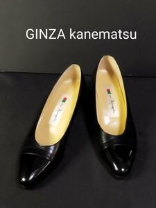 ★極美品 正規品 GINZA kanematsu ローヒール パンプス 24.5cm 黒 ブラック 靴 レディース シューズ 銀座カネマツ JAL CA風