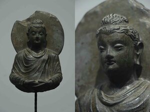 ◆羽彰・古美術◆A255クシャーン朝時代 仏教古美術・ 時代古仏 ガンダーラ石仏 灰色片岩石彫 ガンダーラ