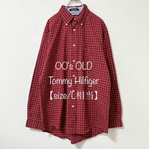 Tommy Hilfiger/トミーヒルフィガー★00s★オールドトミー★長袖シャツ★チェック★レッド/赤★M ※L相当