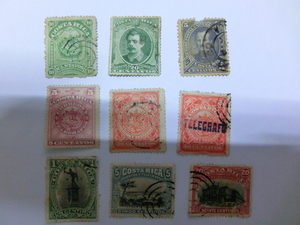 1 STAMP　使用済み切手　COSTARICA　コスタリカ　9枚