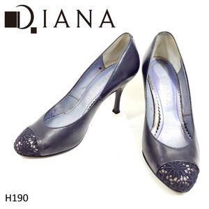 結婚式、パーティー、二次会に★ダイアナ　ラウンドトゥパンプス　レース　ネイビー　DIANA　23cm