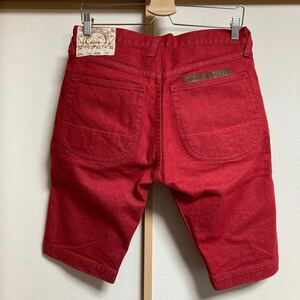 【極美品】EVISU YAMANE DELUXE HAYAOKI 7550 エヴィス ヤマネデラックス ハヤオキ ハーフパンツ カラーデニム レッド W32 メンズ 日本製