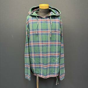 STUSSY Check Flannel Pull Over Hoodie ステューシー チェック フランネル プルオーバー パーカー size グリーン ポンチョ