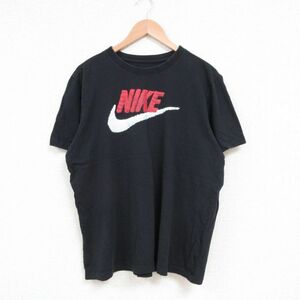 L/古着 ナイキ NIKE 半袖 ブランド Tシャツ メンズ ビッグロゴ コットン クルーネック 黒 ブラック 23jul31 中古