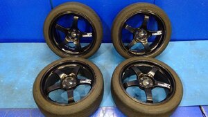 YOKOHAMA ADVANRacingGT クロ 18x8.0J +45 5穴 PCD:100 ハブ径：約63mm 18インチ アルミホイール4本 タイヤ付 レガシィ BP5から外し