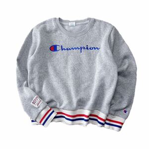 Champion/チャンピオン スウェット トレーナー 裏起毛 暖か ロゴ 刺繍 ボーダー ライン グレー 160