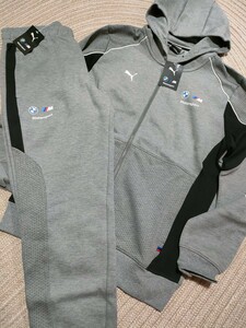 新品 定価27500 PUMA BMW スウェット ジップパーカー セットアップ L グレー ジャケット パンツ メンズ 上下 プーマ Mスポーツ