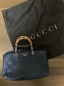 GUCCI グッチ　バンブーショッパー　M セレリアレザー　2way トートバッグ　正規品　ネイビー