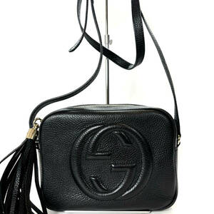 【新品同様】 GUCCI グッチ ソーホー スモール ディスコバッグ ショルダーバッグ フリンジ レザー ブラック 308364