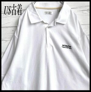 US古着 ロゴ刺繍 企業ロゴ HITACHI ホワイト 2XL ゴルフウェア 半袖ポロシャツ