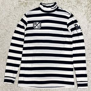 《極美品》Lサイズ パーリーゲイツ モックネック 長袖Tシャツ ストレッチ ボーダー PEARLY GATES ゴルフウェア ハイネック メンズ ホワイト