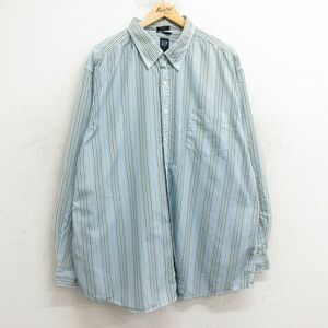 XL/古着 ギャップ GAP 長袖 ブランド シャツ メンズ 大きいサイズ ロング丈 コットン ボタンダウン 薄紺他 ネイビー ストライプ 24nov21 中