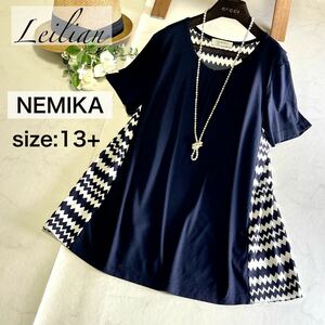 【美品/大きいサイズ 13+】 レリアン Leilian ネミカ NEMIKA 『気品漂う素敵な チュニック ワンピース』 XL 2L ゆったり ストレッチ 薄手