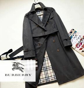 J19参考価格14万●美品BURBERRY LONDON●華やかなシルエット〜高級トレンチコート バーバリースプリングコート レディース ピーチスキン