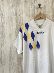 461☆【80s サッカーシャツ サッカーtシャツ vintage ヴィンテージ】adidas アディダス トレーニングシャツ 白 L