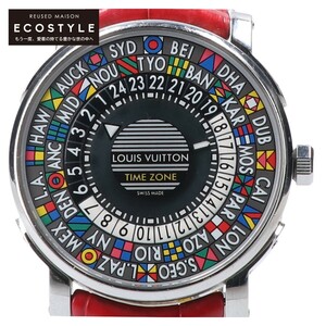 LOUIS VUITTON ルイヴィトン Q5D20 エスカル タイムゾーン ワールドタイム 自動巻き 腕時計 シルバー/レッド メンズ